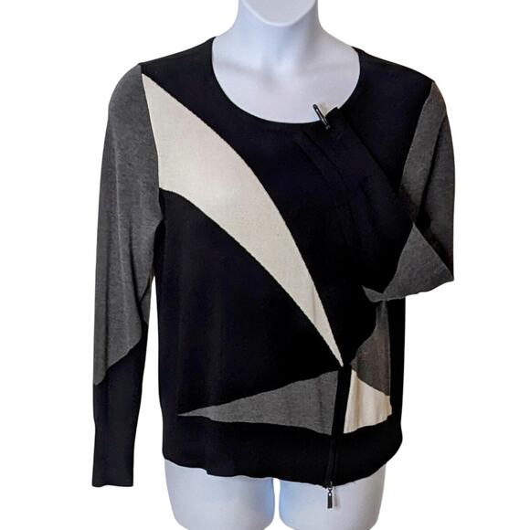 Cato Asymmetrical Pattern Sweater Black Cream Gray Size Large - Picture 1 of 7